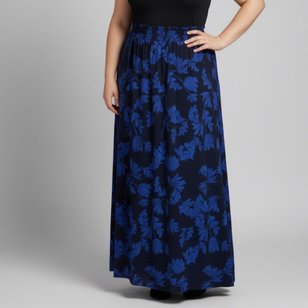 Penningtons Navy Maxi Skirt with Royal Blue Floral Print